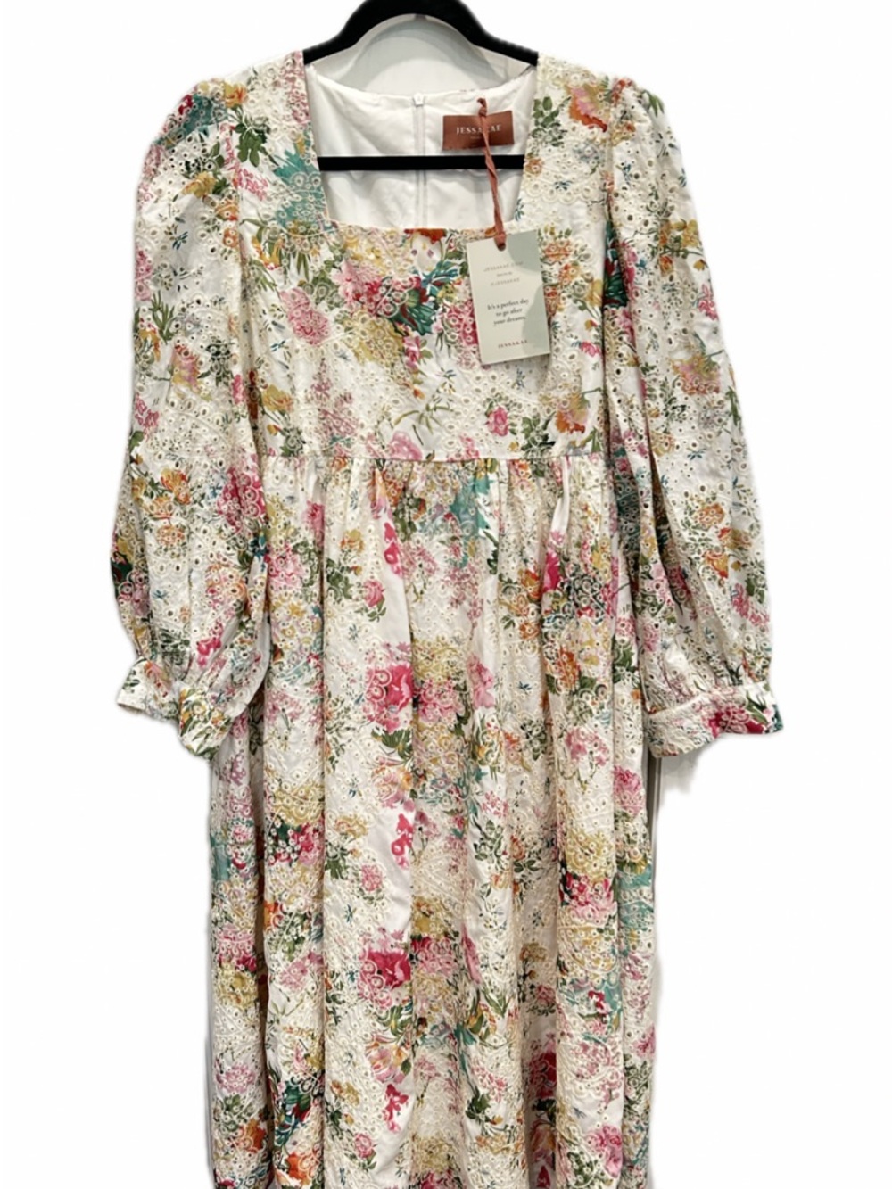 JessaKae Cream Floral Eyelet Midi Dress